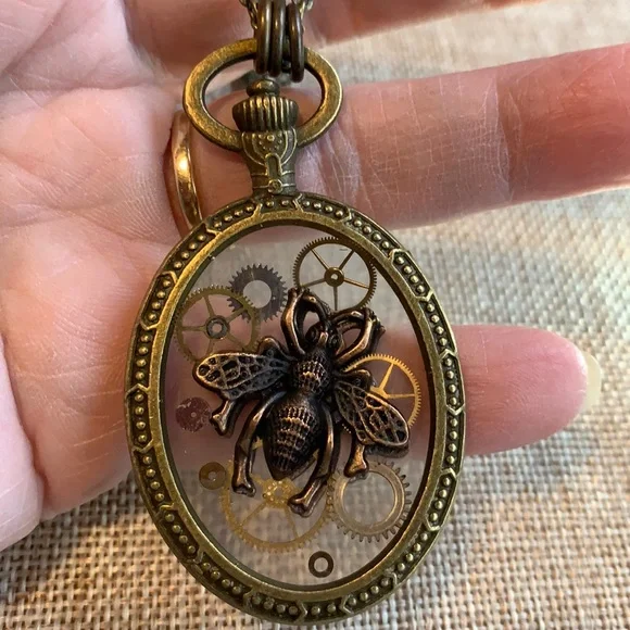 Honey Bee Steampunk Gears 30” Necklace One of a kind New - Picture 5 of 8